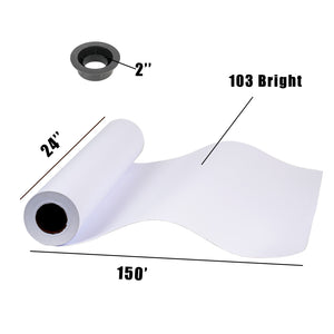Premium Quality Wide Format Paper 610mm x 50m(24" x 150') Plotter Paper CAD Bond Rolls (20lb | 4 Rolls, 2" Core)
